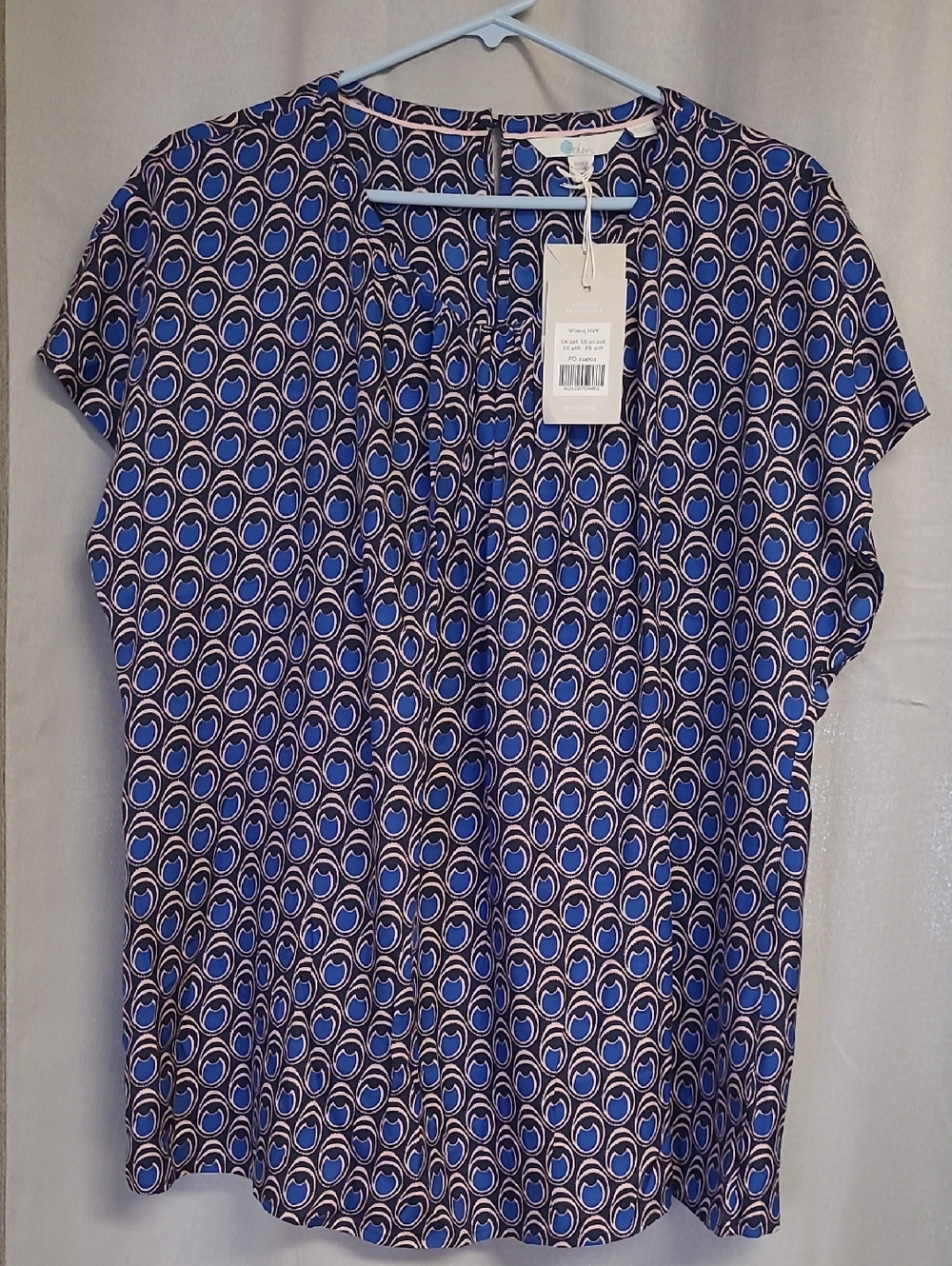 Boden Blue Geometric Short-Sleeve Blouse